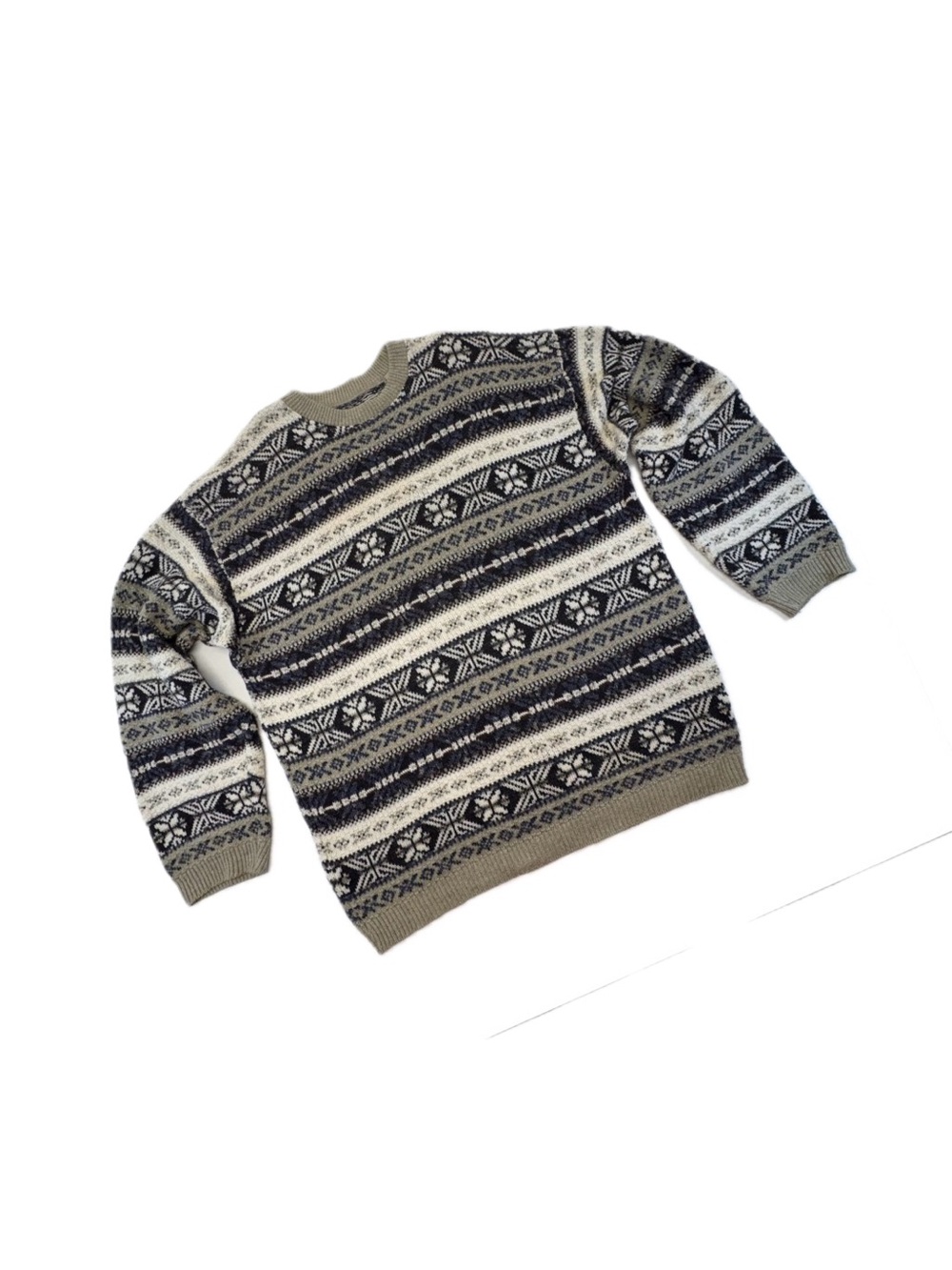 Vintage TT&CO Fair Isle Sweater Mens L Crewneck Knit Cotton Canadian Grandpa